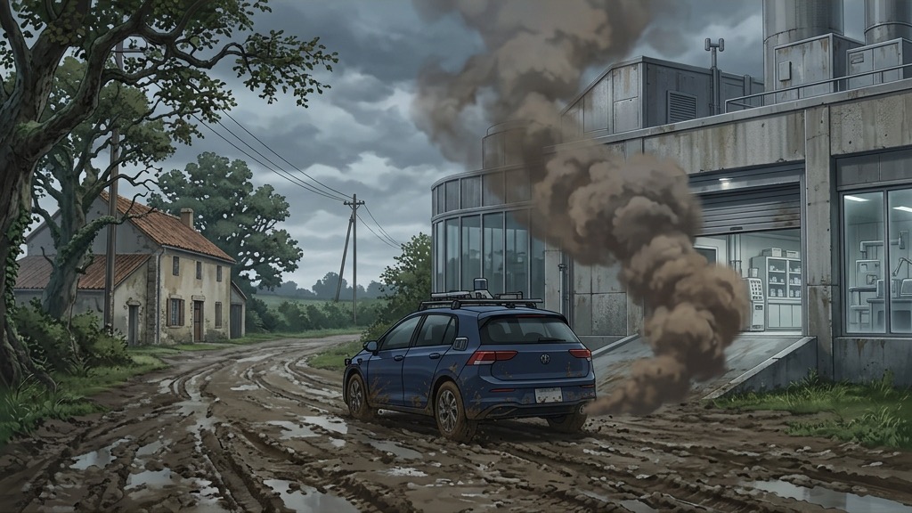 Voiture crachant de la fumée noire sur route contrastant avec ses excellents résultats WLTP sur le papier